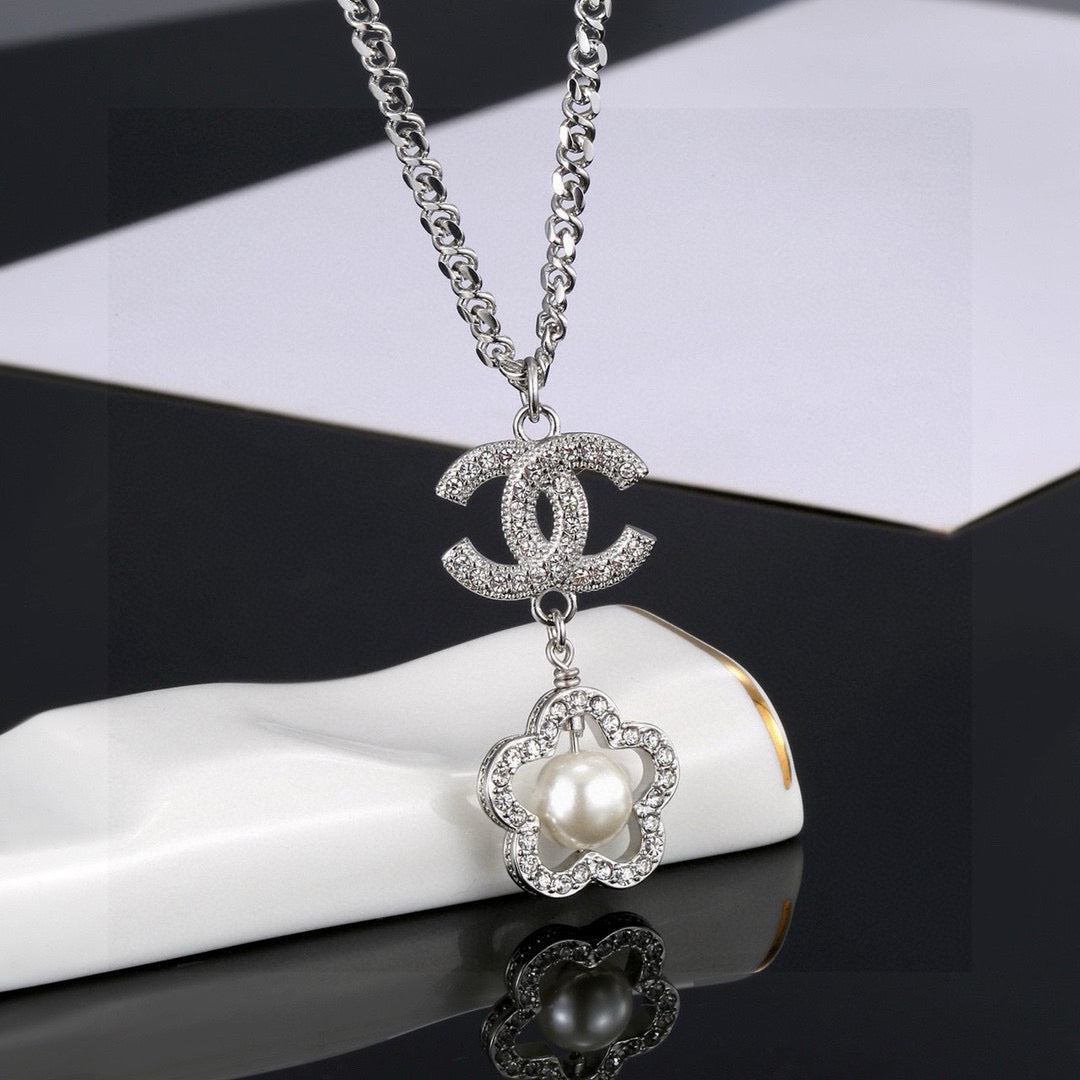 Camellia Pearl-Detail Pendant Necklace – Pearl Detail – Design 002 front product view