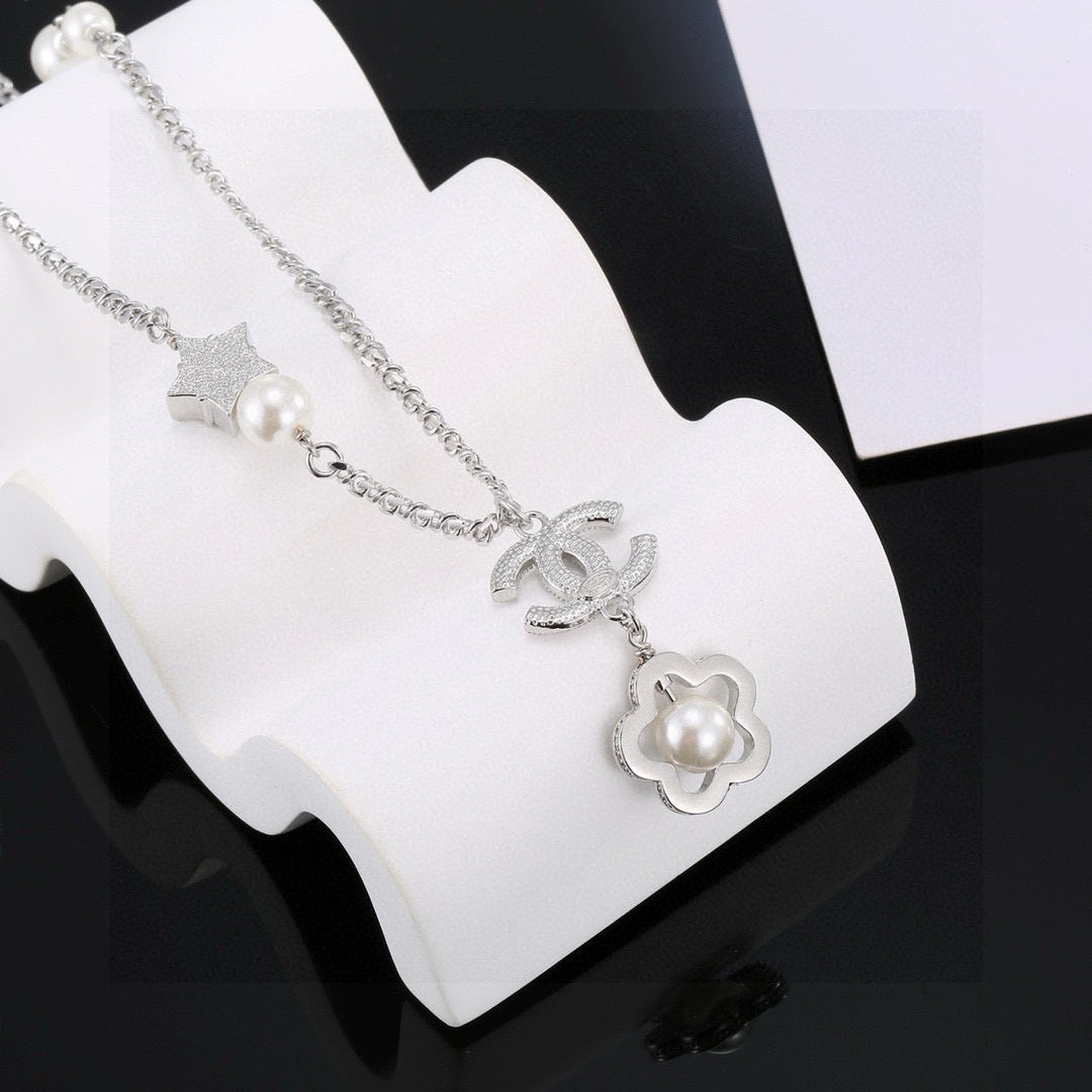 Camellia Pearl-Detail Pendant Necklace – Pearl Detail – Design 002 styled product view
