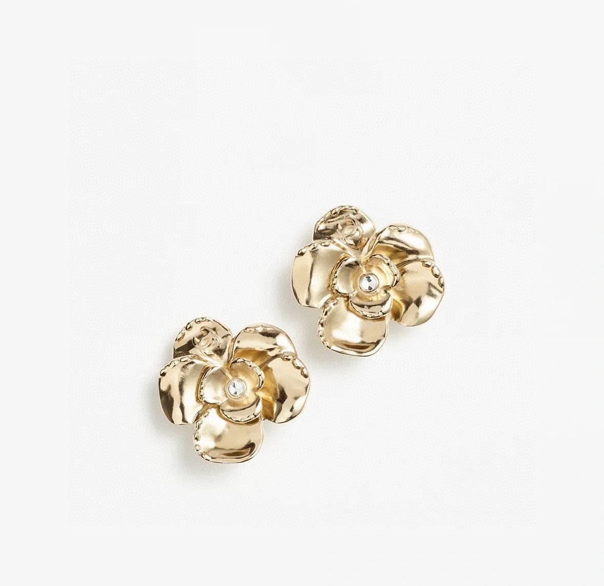 Camellia Stud Earrings in Gold-Tone – Camellia Detail – Design 003 front product view