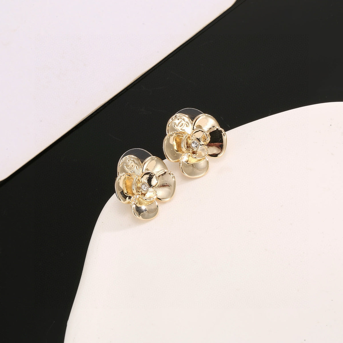 Camellia Stud Earrings in Gold-Tone – Camellia Detail – Design 003 detail view