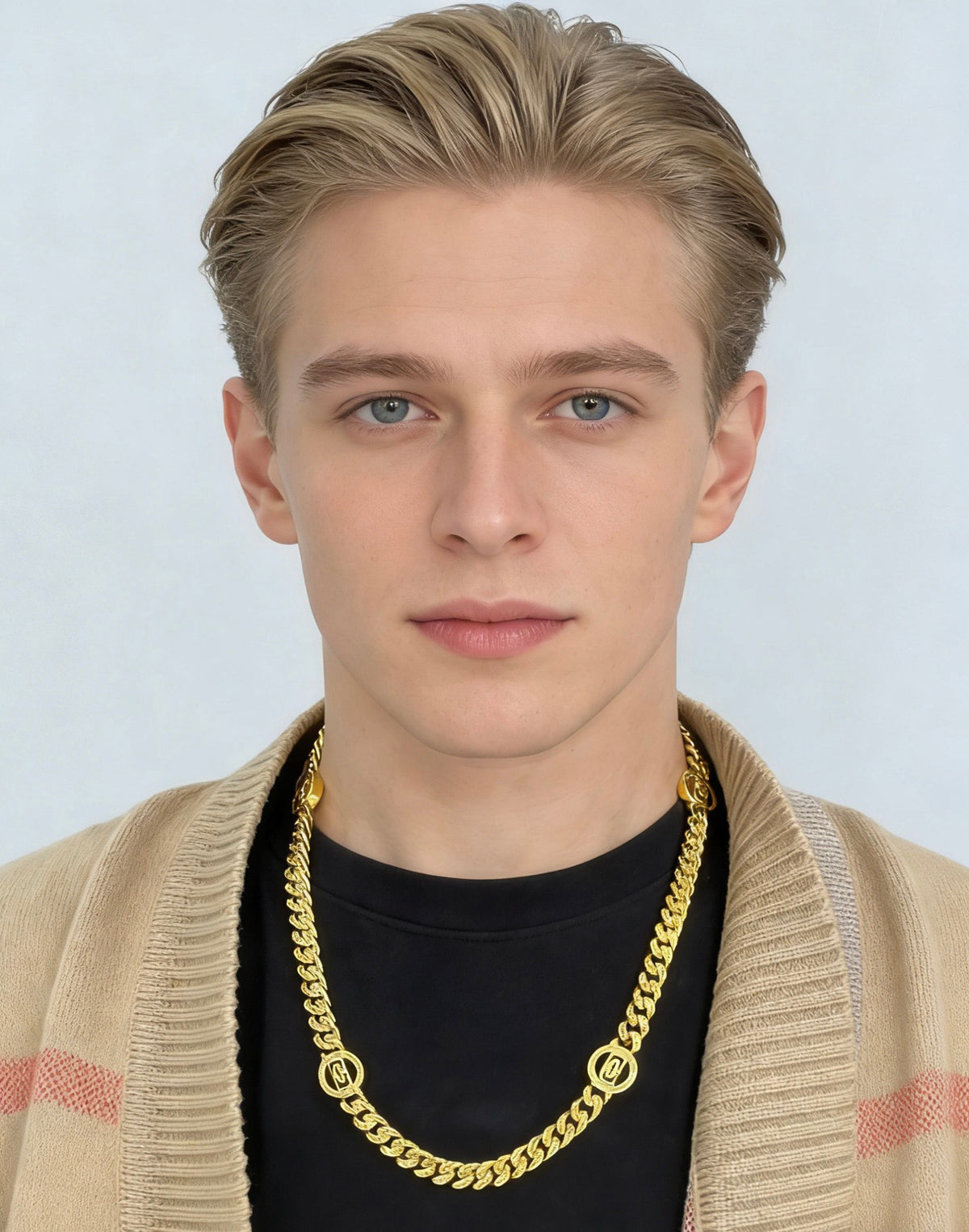 Geometric Emblem Pendant Necklace in Gold-Tone – Design 006 detail view