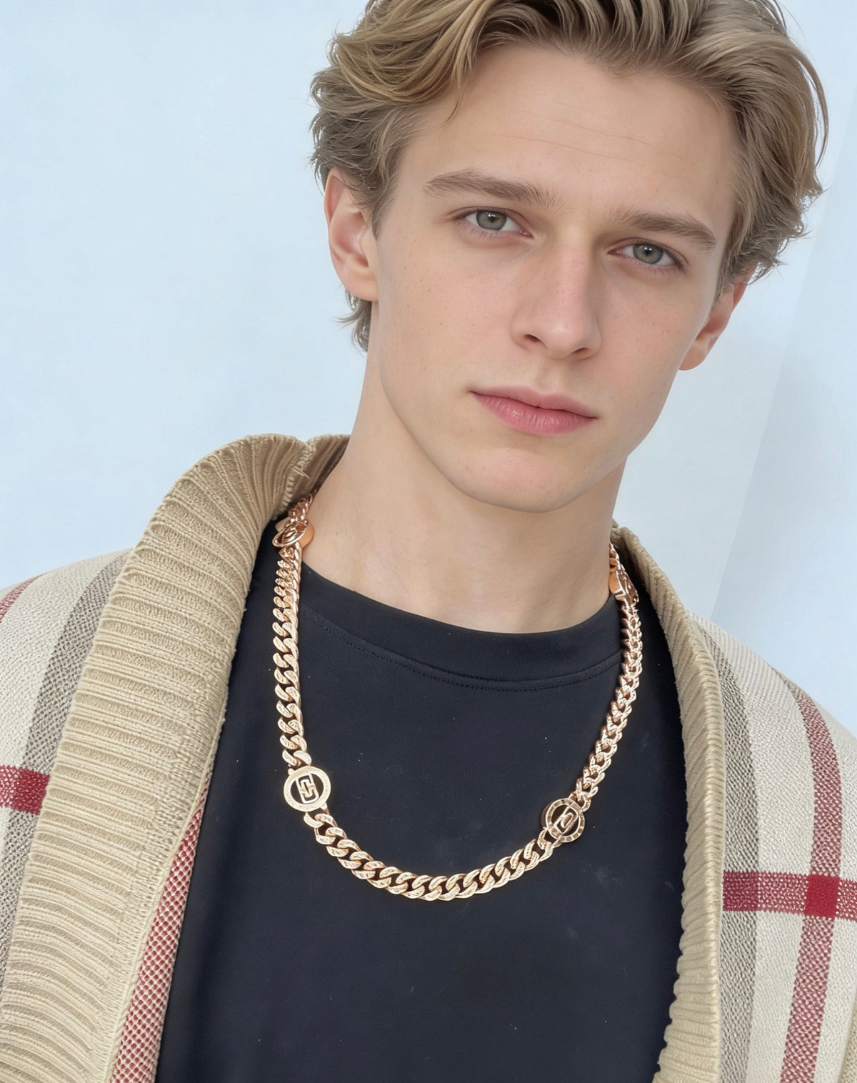 Geometric Emblem Pendant Necklace in Gold-Tone – Design 005 detail view