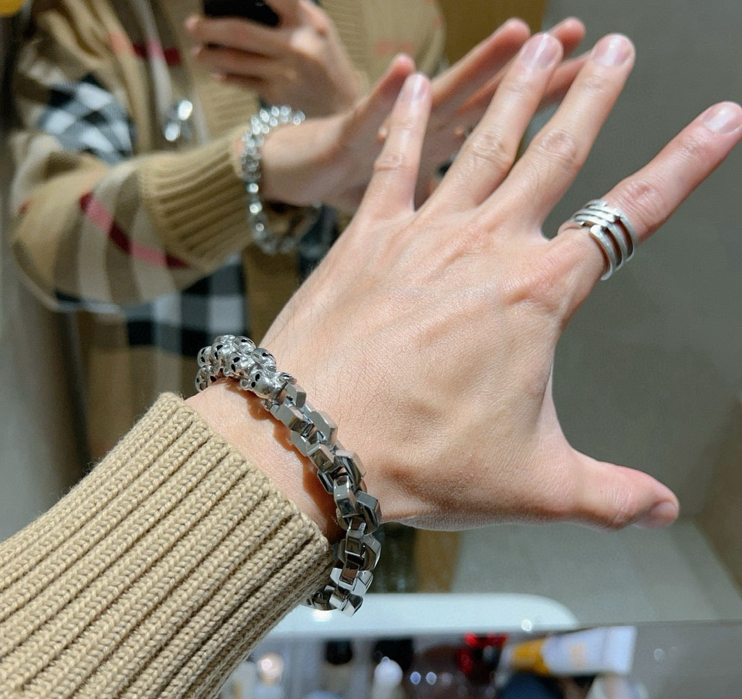 Geometric Emblem Bracelet in Polished Metal-Tone – Design 033 detail view