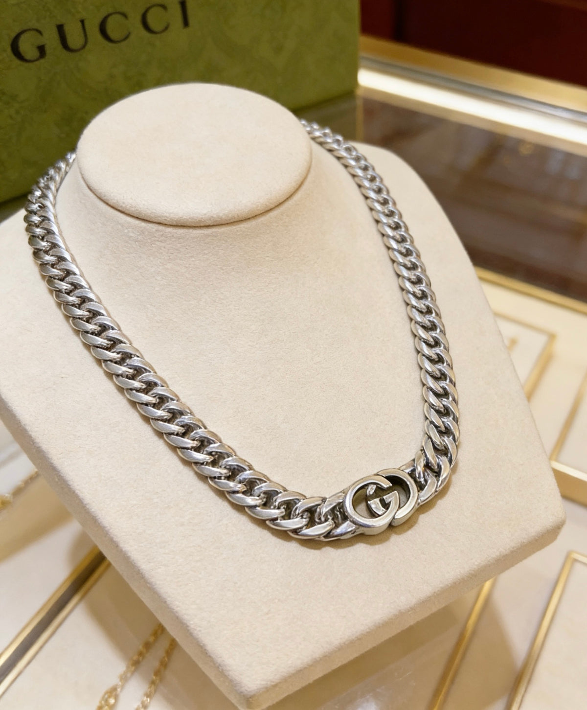 Double-G Emblem Pendant Necklace in Polished Metal-Tone – Vintage Detail – Design 020 main product view