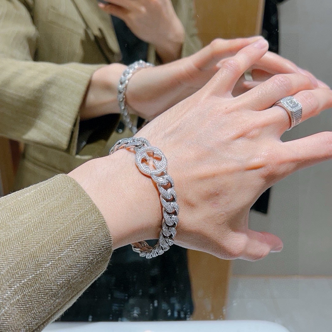Geometric Emblem Bracelet in Polished Metal-Tone – Design 029 side detail