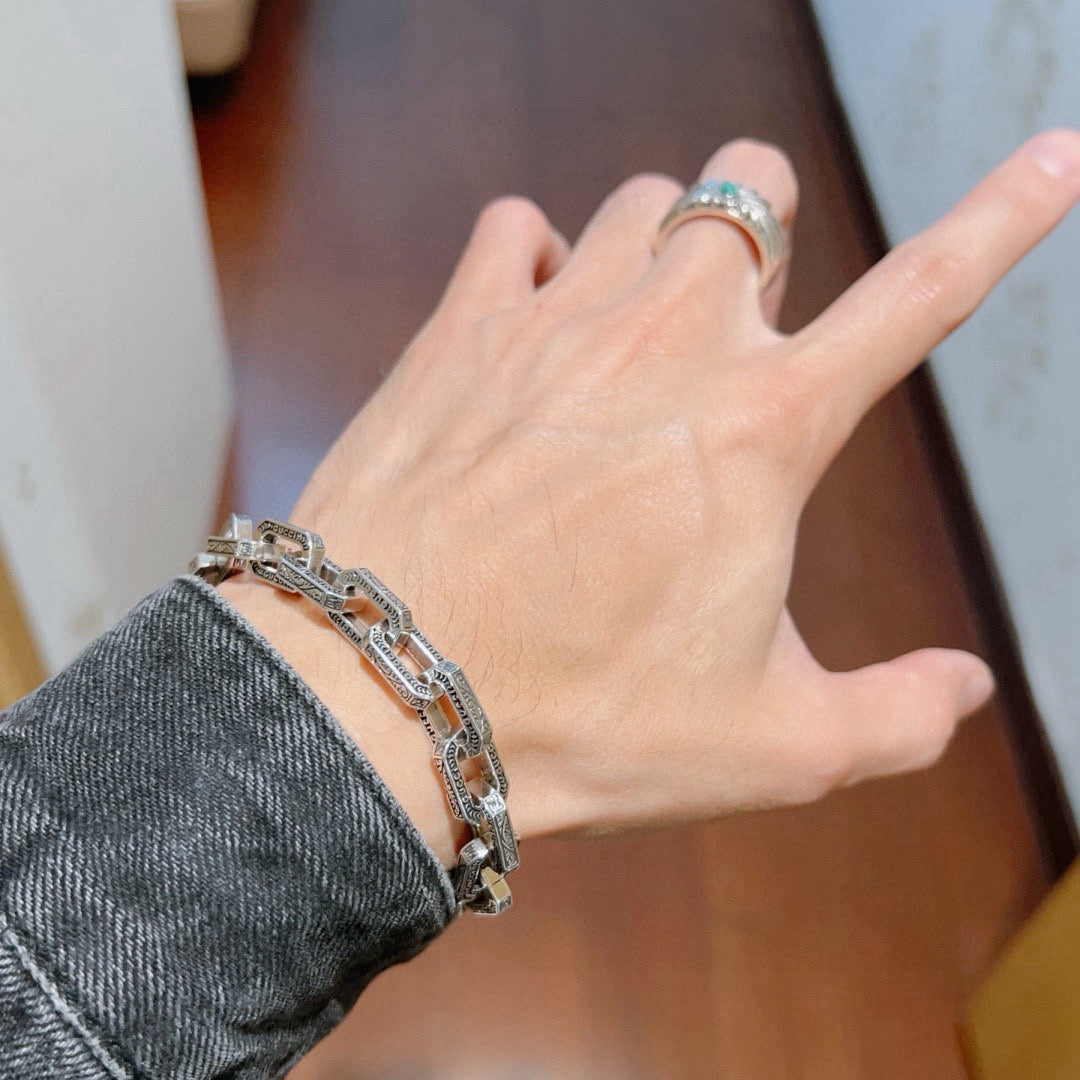 Floral Bracelet in Polished Metal-Tone – Design 005 front product view