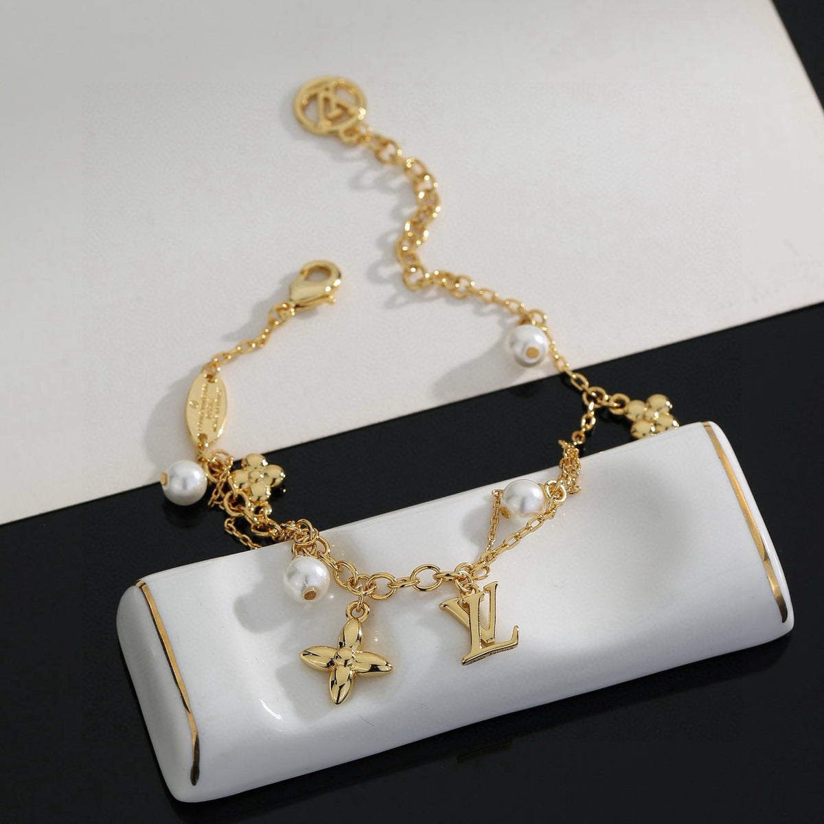 Letter Emblem Bracelet in Polished Metal-Tone – Design 013 detail view