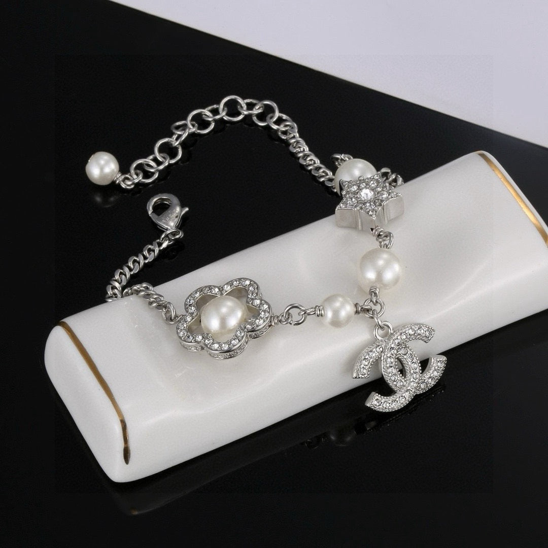 Camellia Bracelet in Polished Metal-Tone – Pearl Detail main product view