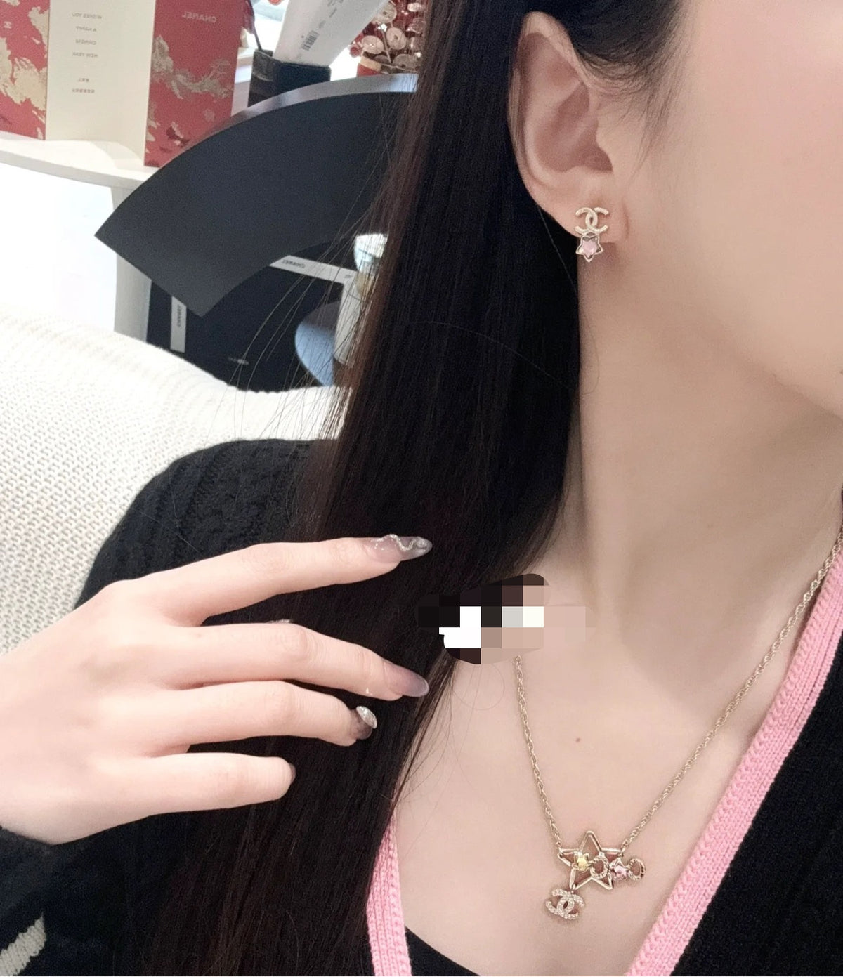 Double-C Emblem Crystal-Accent Pendant Necklace – Star Detail front product view