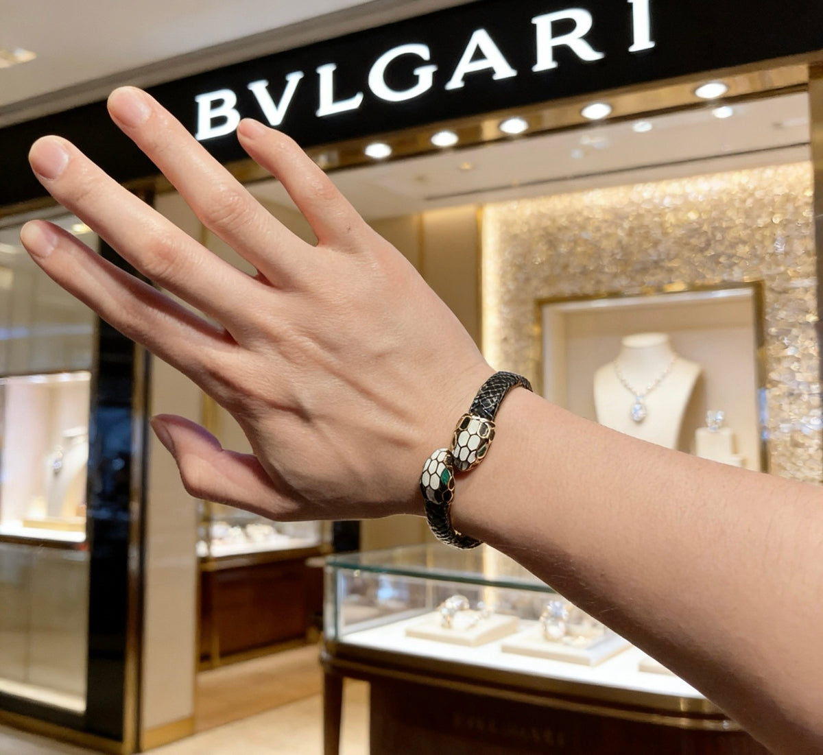 Geometric Emblem Braided Bracelet in Polished Metal-Tone – Design 001 detail view