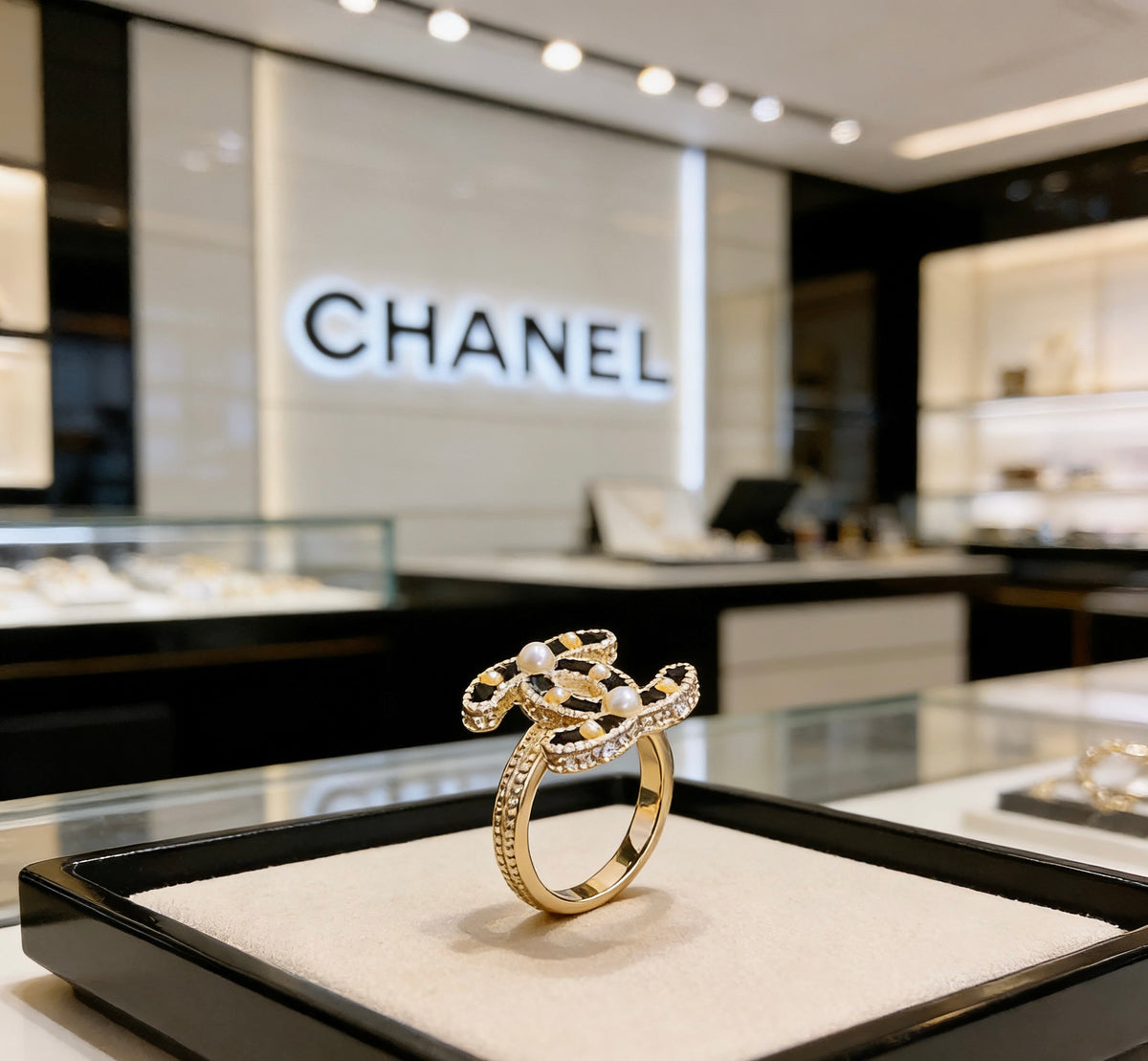 Pearl Statement Ring in Polished Metal-Tone – Pearl Detail – Design 004 styled product view