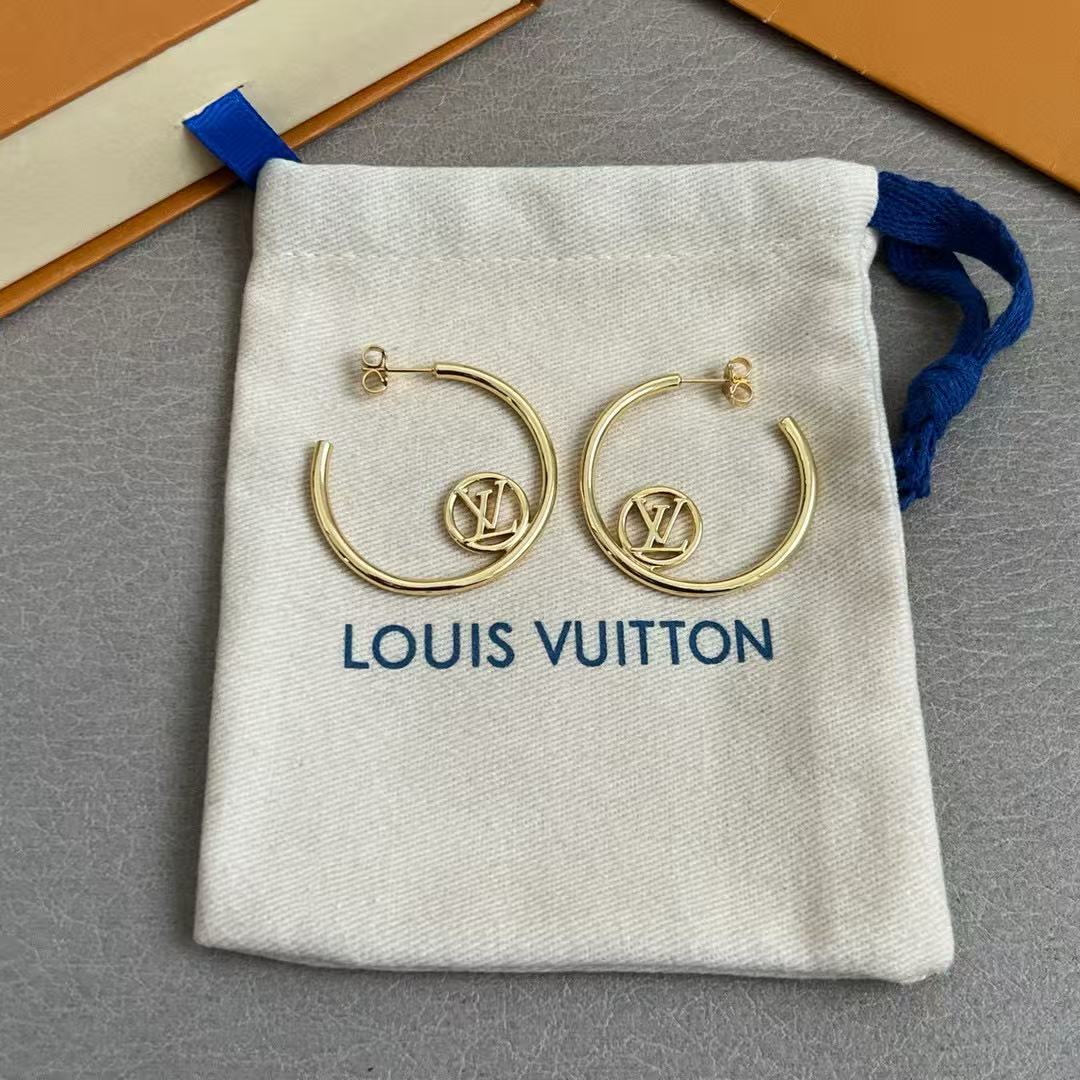 Letter Emblem Stud Earrings in Polished Metal-Tone – Design 010 styled product view