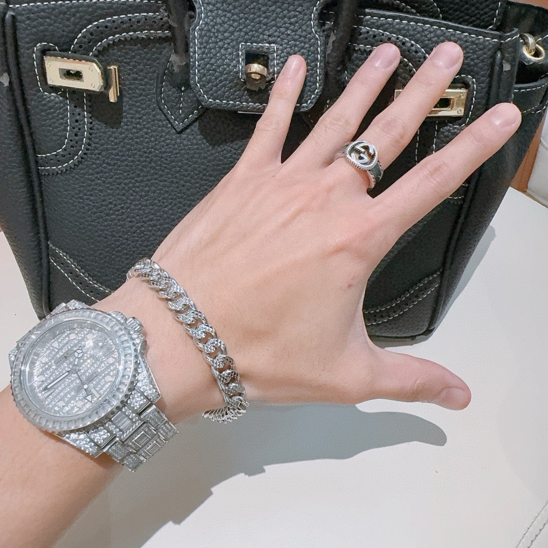 Geometric Emblem Bracelet in Polished Metal-Tone – Design 035 main product view