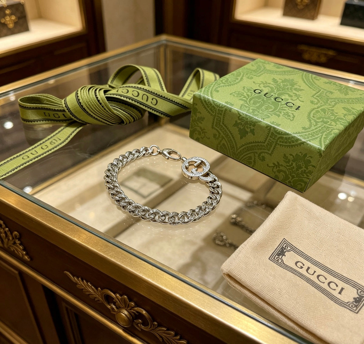 Geometric Emblem Bracelet in Polished Metal-Tone – Design 035 close-up detail