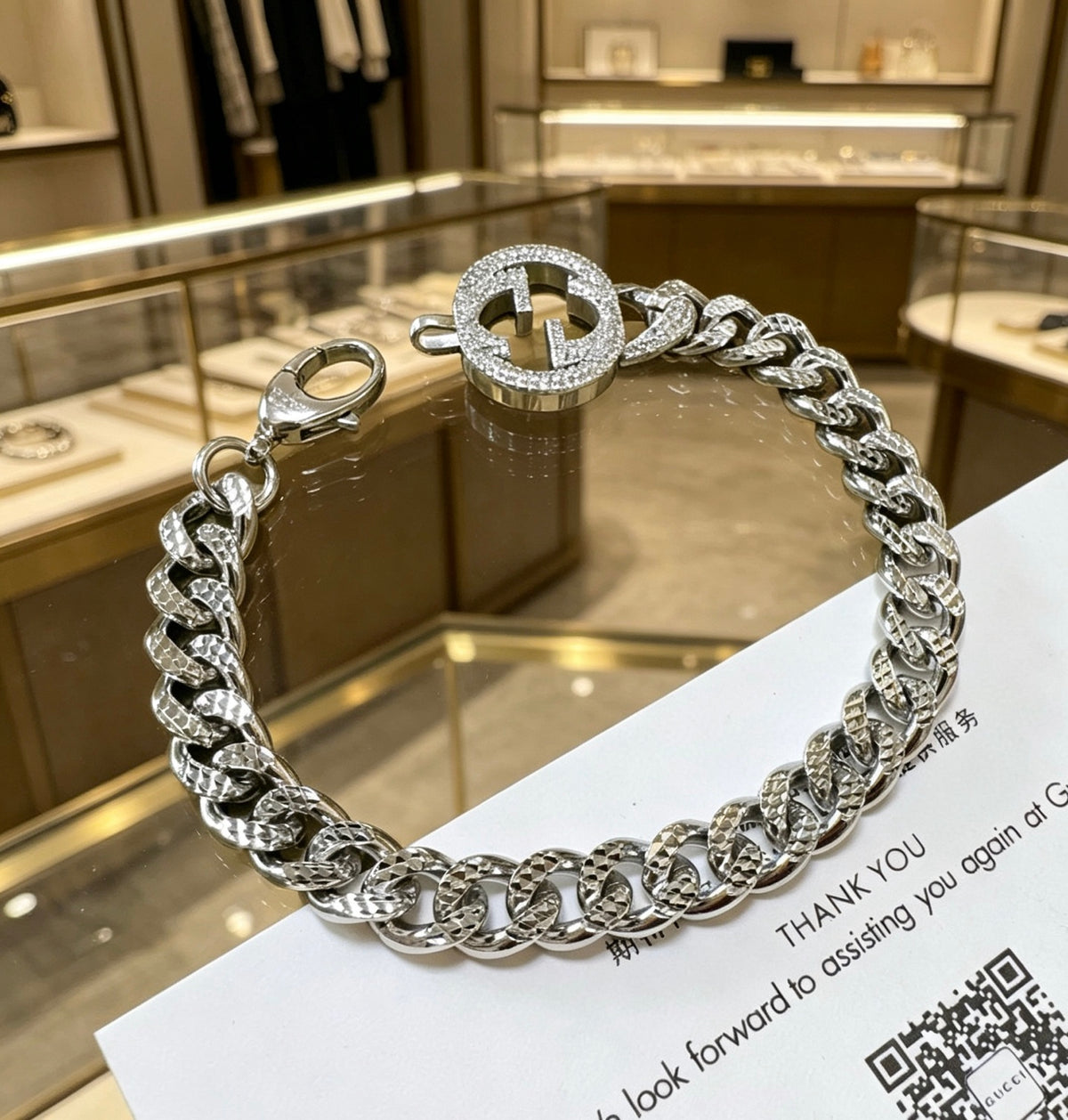 Geometric Emblem Bracelet in Polished Metal-Tone – Design 035 front product view
