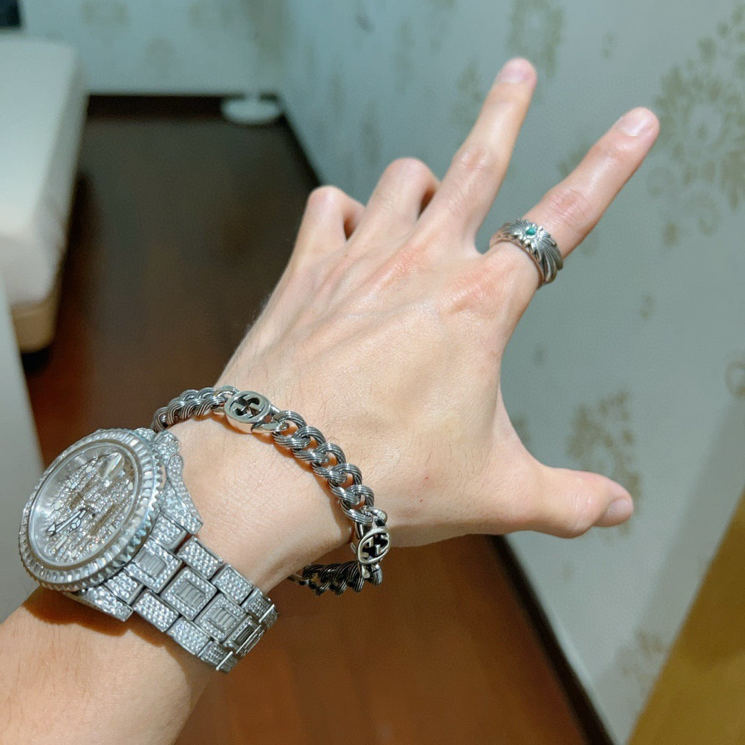 Geometric Emblem Bracelet in Polished Metal-Tone – Design 034 detail view