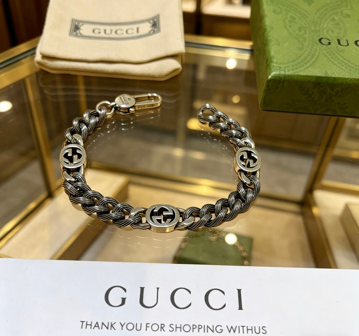 Geometric Emblem Bracelet in Polished Metal-Tone – Design 034 front product view