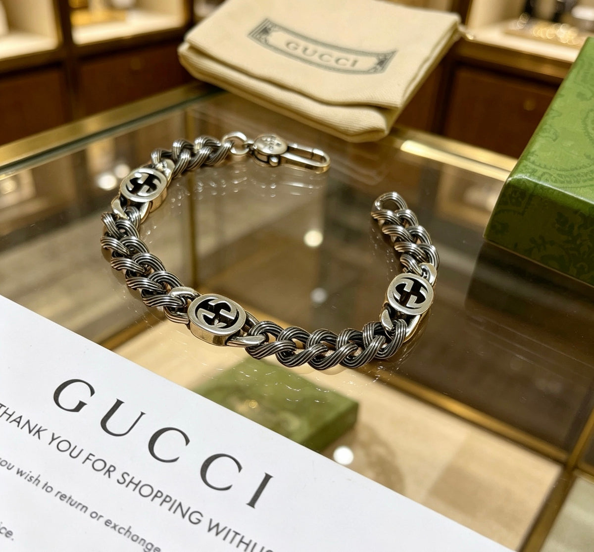Geometric Emblem Bracelet in Polished Metal-Tone – Design 034 close-up detail