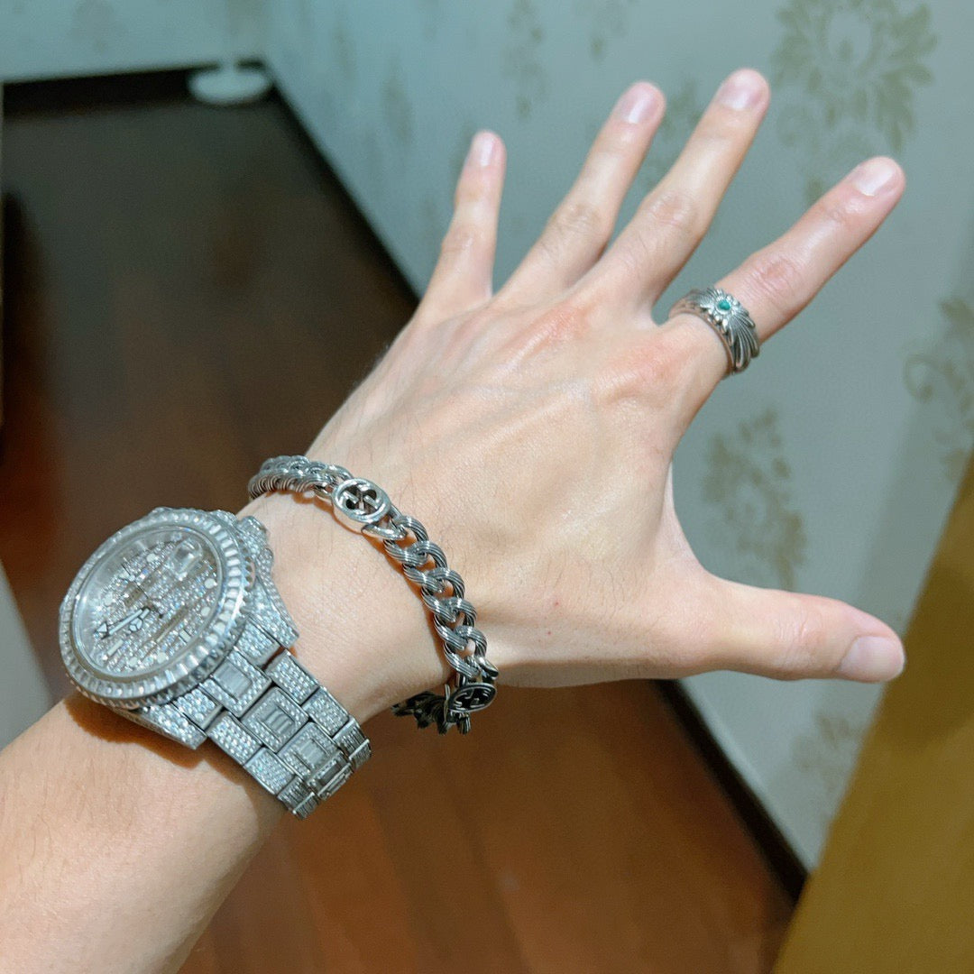 Geometric Emblem Bracelet in Polished Metal-Tone – Design 034 main product view