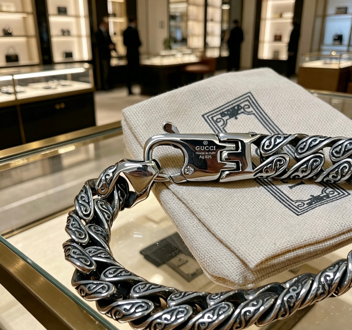 Geometric Emblem Bracelet in Polished Metal-Tone – Design 033 detail view