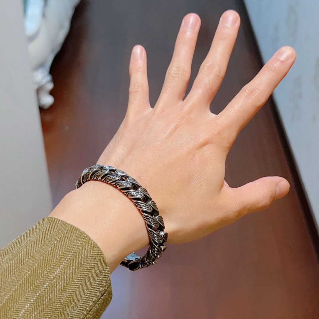 Geometric Emblem Bracelet in Polished Metal-Tone – Design 033 detail view