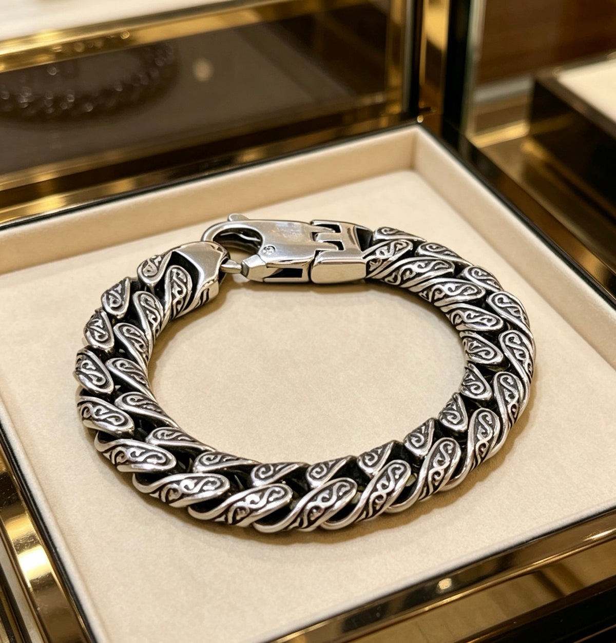 Geometric Emblem Bracelet in Polished Metal-Tone – Design 033 main product view