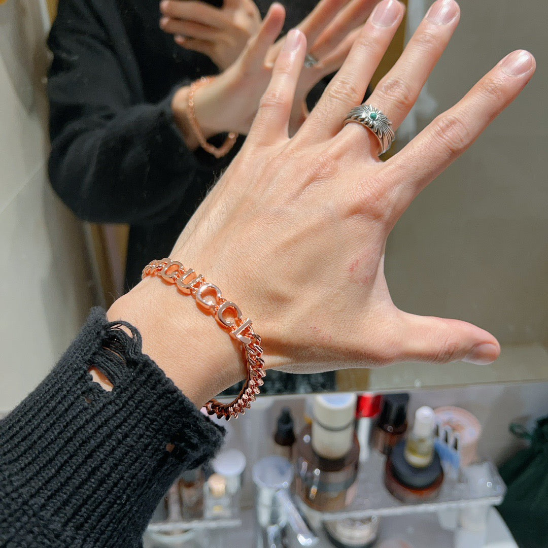 Geometric Emblem Bracelet in Polished Metal-Tone – Design 031 detail view