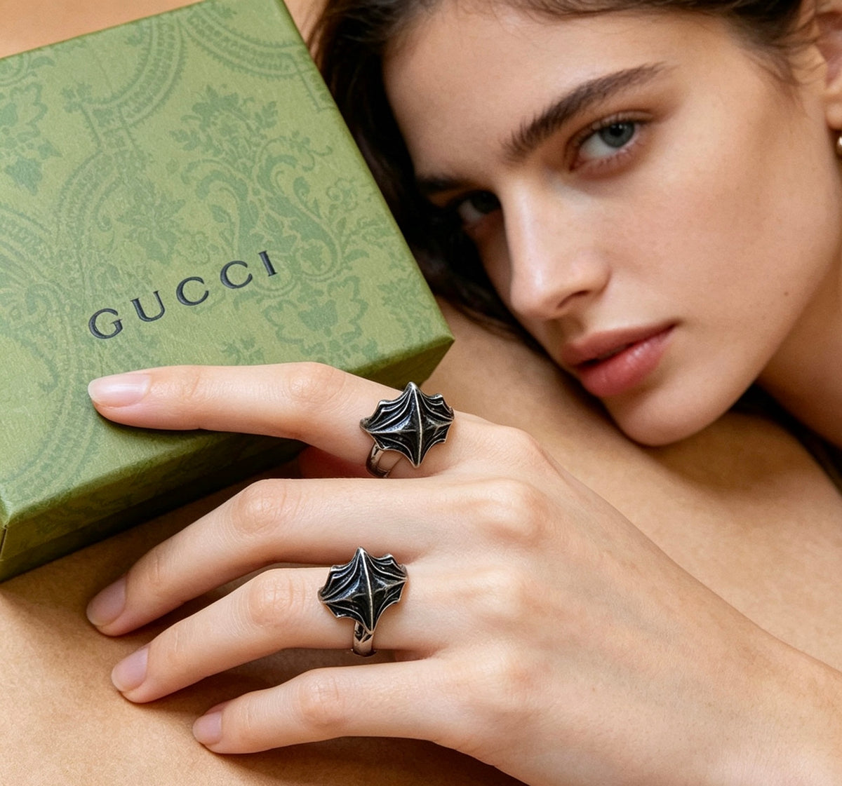 Double-G Emblem Statement Ring in Polished Metal-Tone – Design 002 styled product view