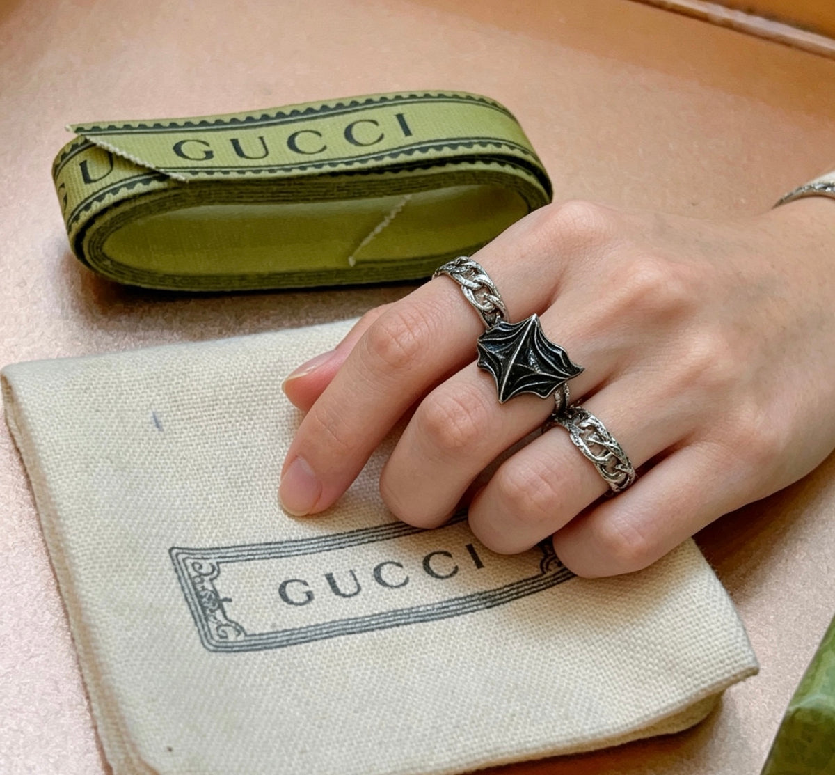 Double-G Emblem Statement Ring in Polished Metal-Tone – Design 002 front product view