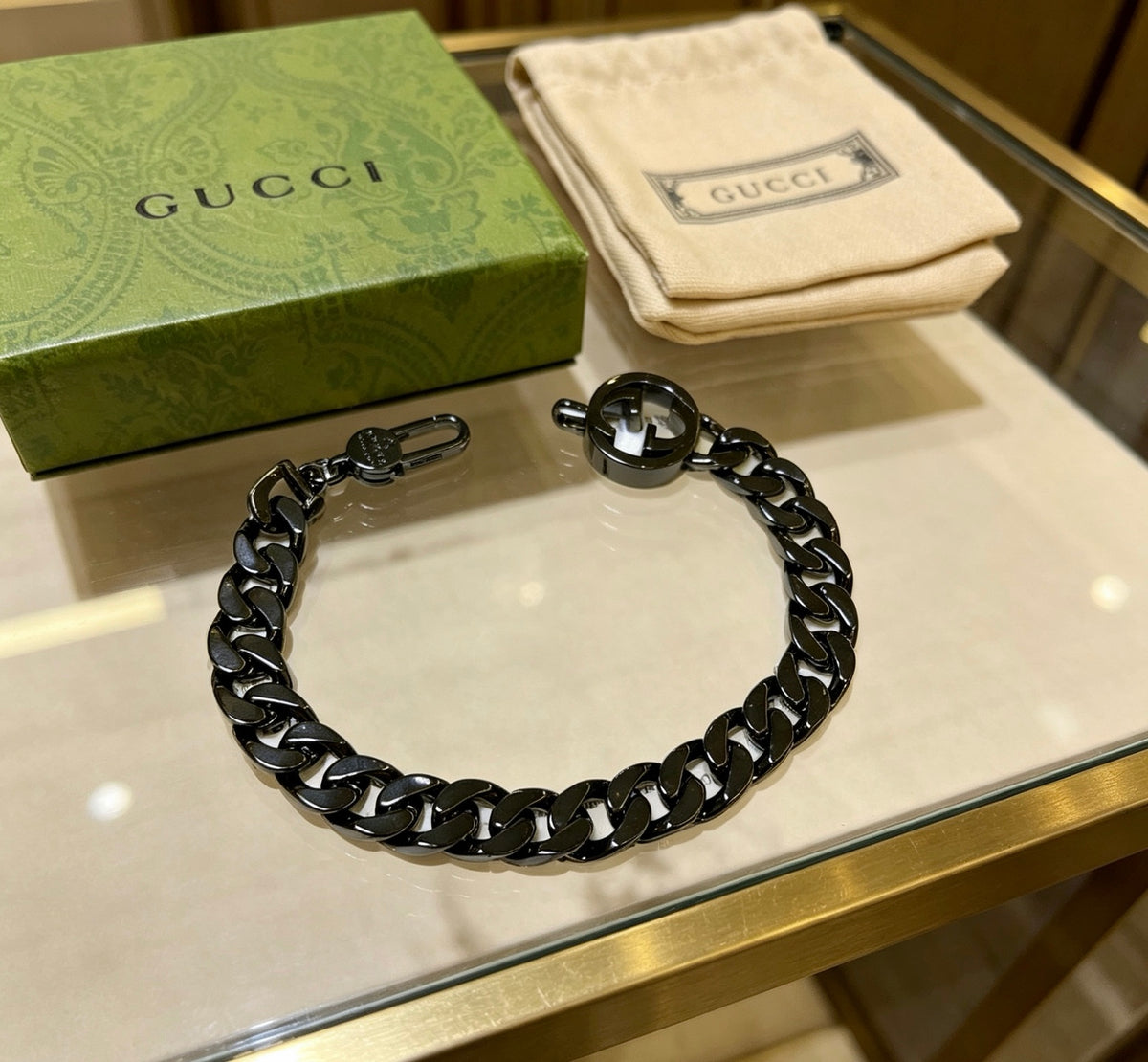 Geometric Emblem Bracelet in Polished Metal-Tone – Design 030 front product view