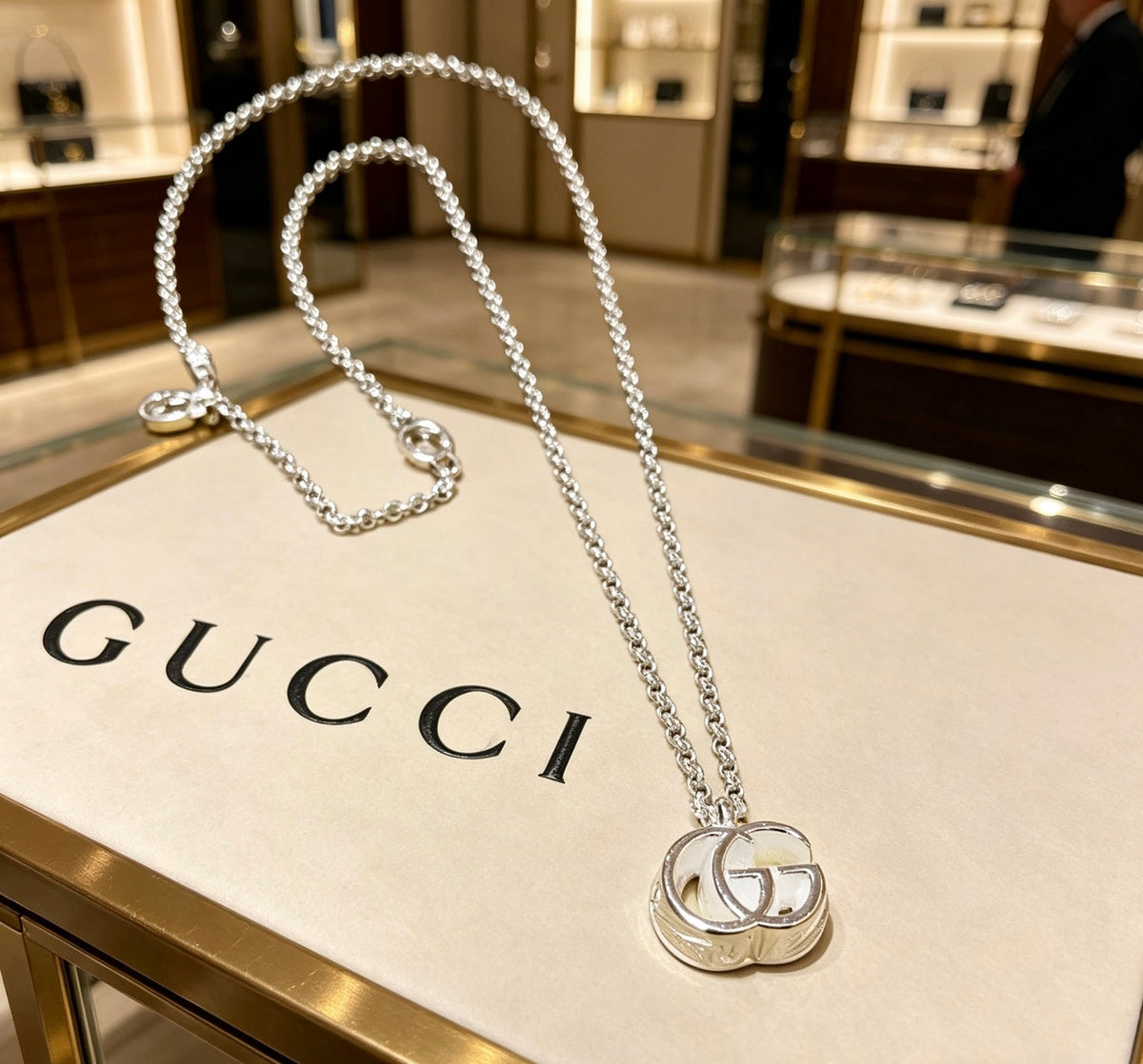 Double-G Emblem Pendant Necklace in Polished Metal-Tone – Design 079 main product view