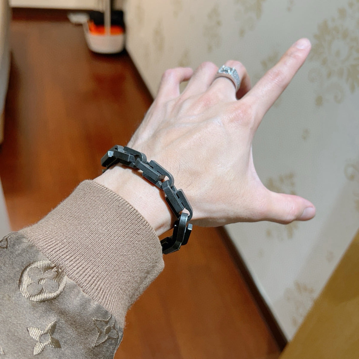 Geometric Emblem Bracelet in Polished Metal-Tone – Vintage Detail – Design 006 main product view