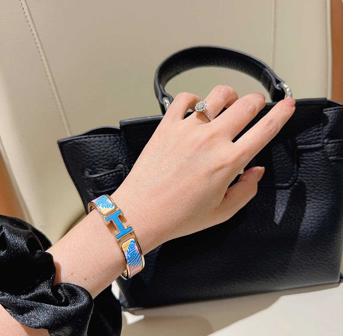Horse Bangle in Gold-Tone – Enamel Detail – Design 011 styled product view