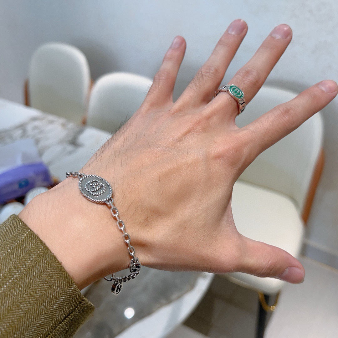 Geometric Emblem Bracelet in Polished Metal-Tone – Design 054 detail view