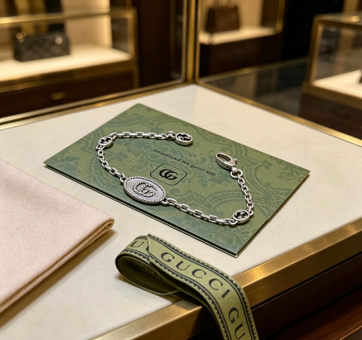 Geometric Emblem Bracelet in Polished Metal-Tone – Design 054 styled product view