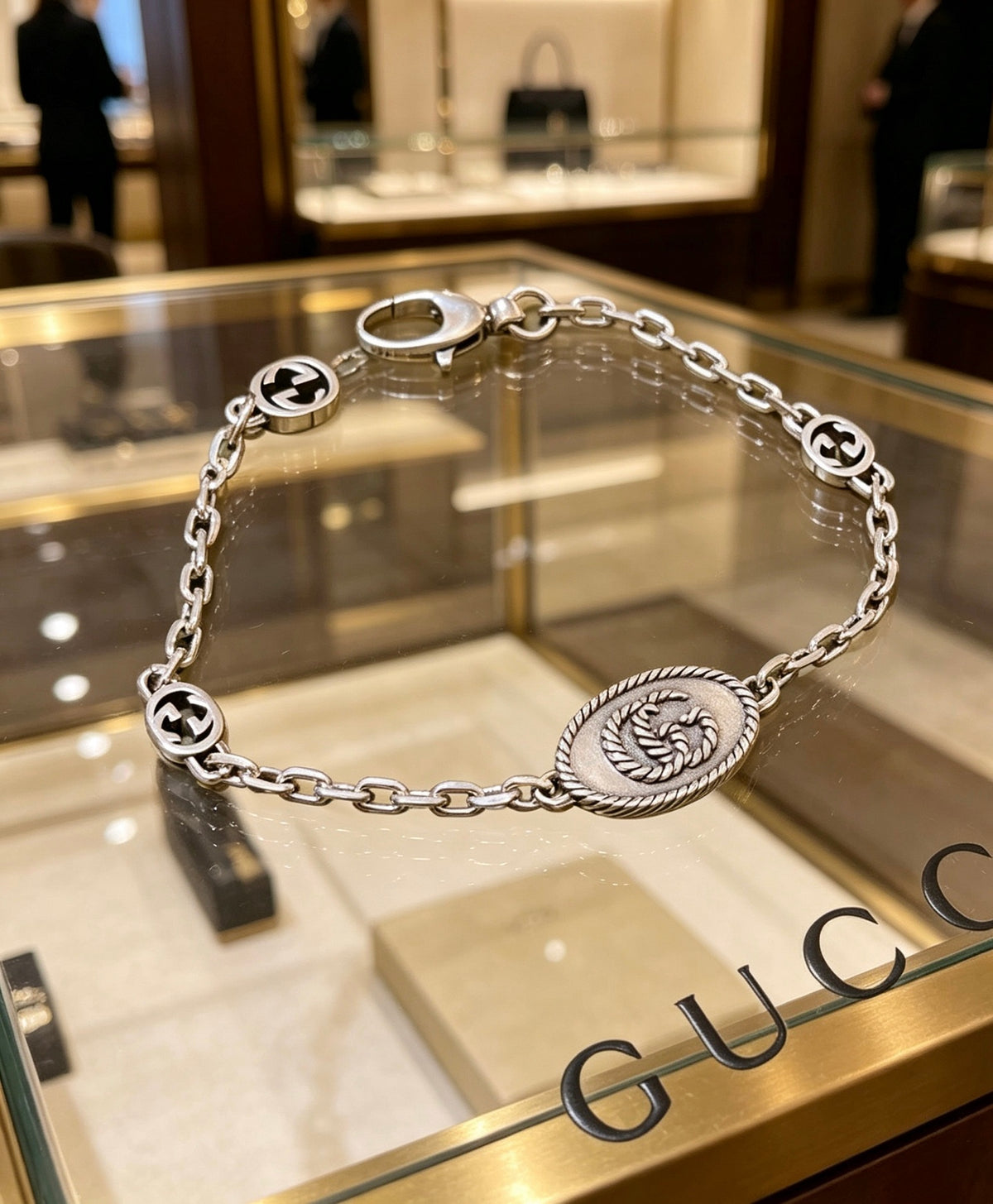 Geometric Emblem Bracelet in Polished Metal-Tone – Design 054 main product view