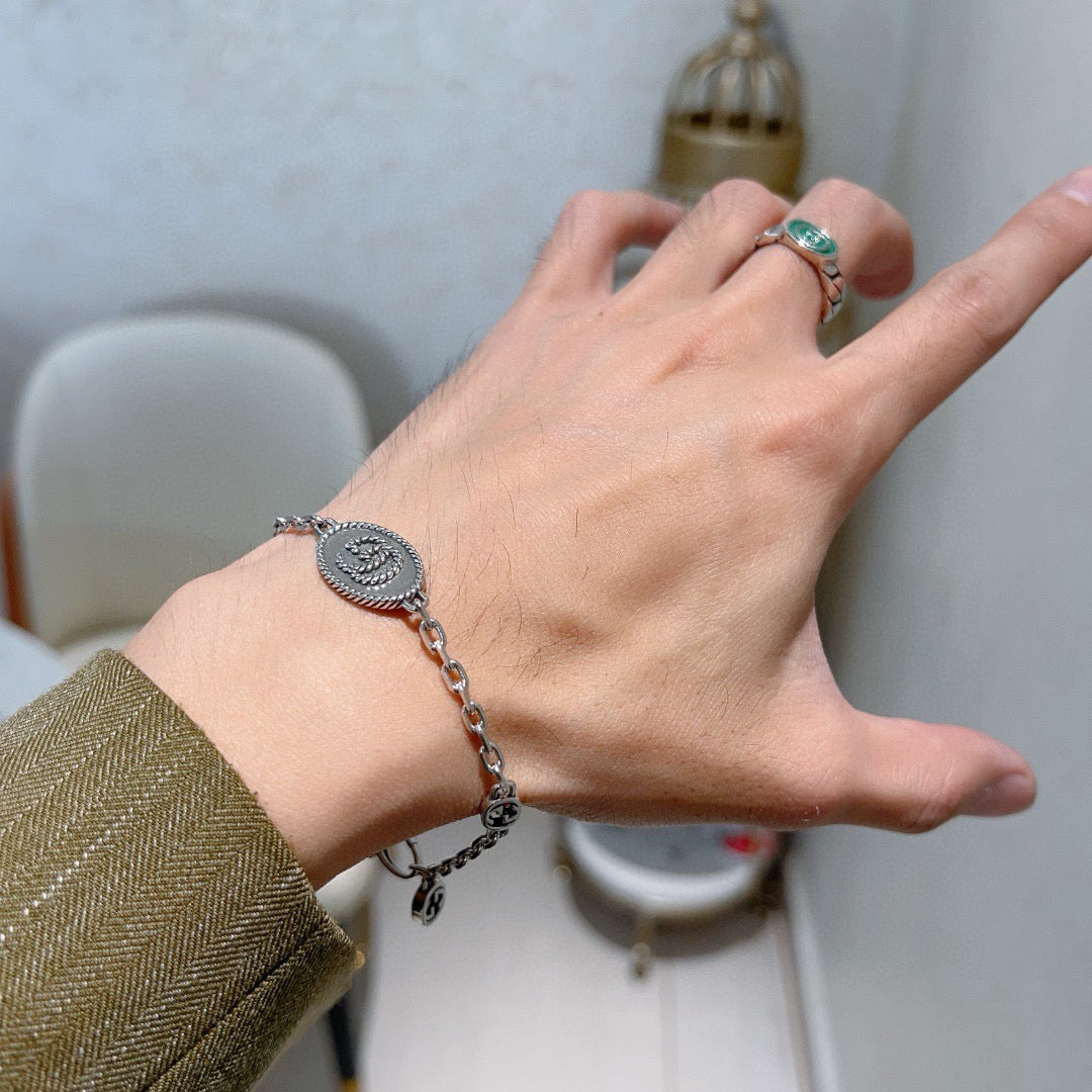 Geometric Emblem Bracelet in Polished Metal-Tone – Design 054 main product view
