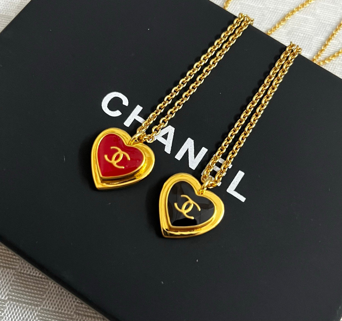 Double-C Emblem Pendant Necklace in Polished Metal-Tone – Design 018 close-up detail