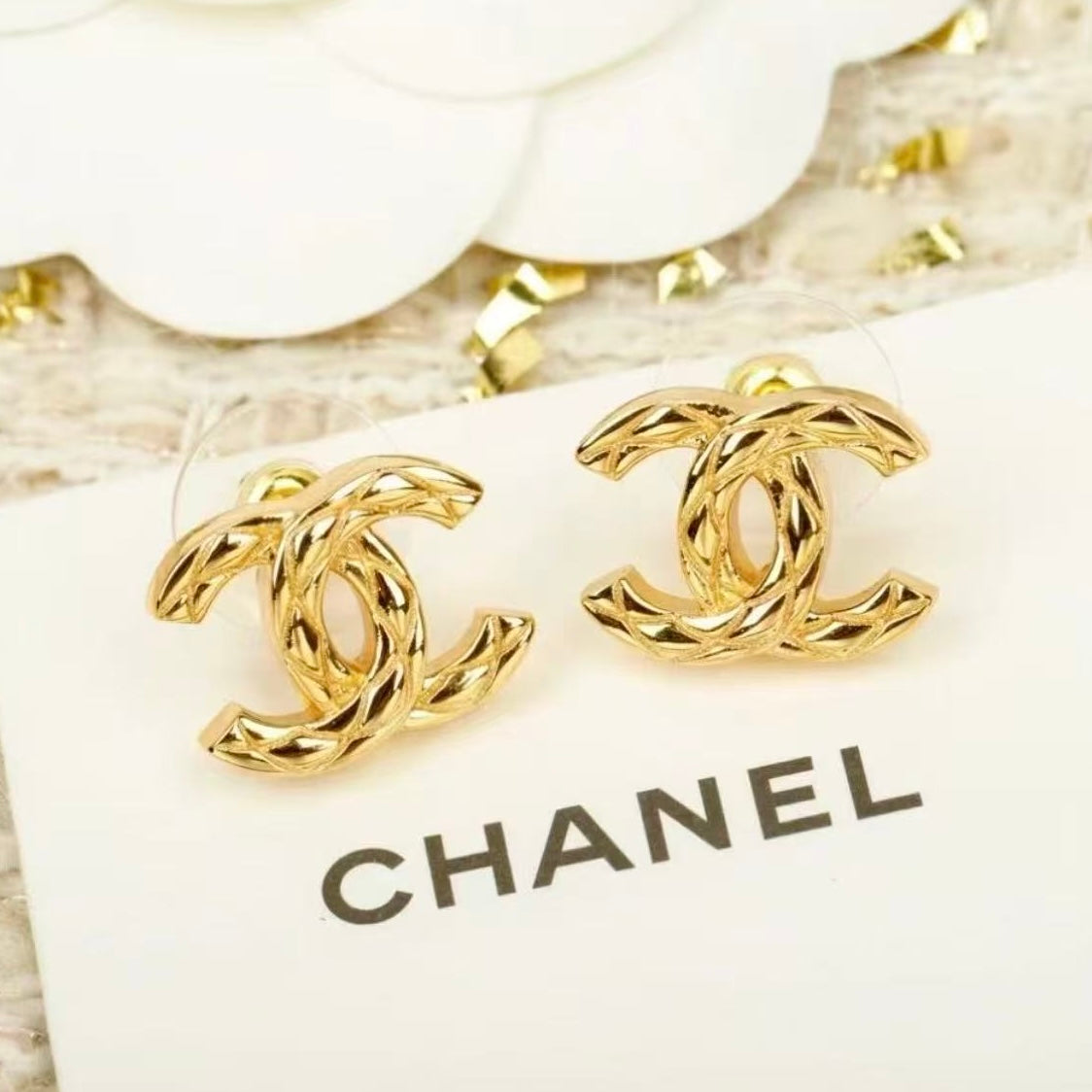 Signature Emblem Stud Earrings in Gold-Tone – Design 065 main product view