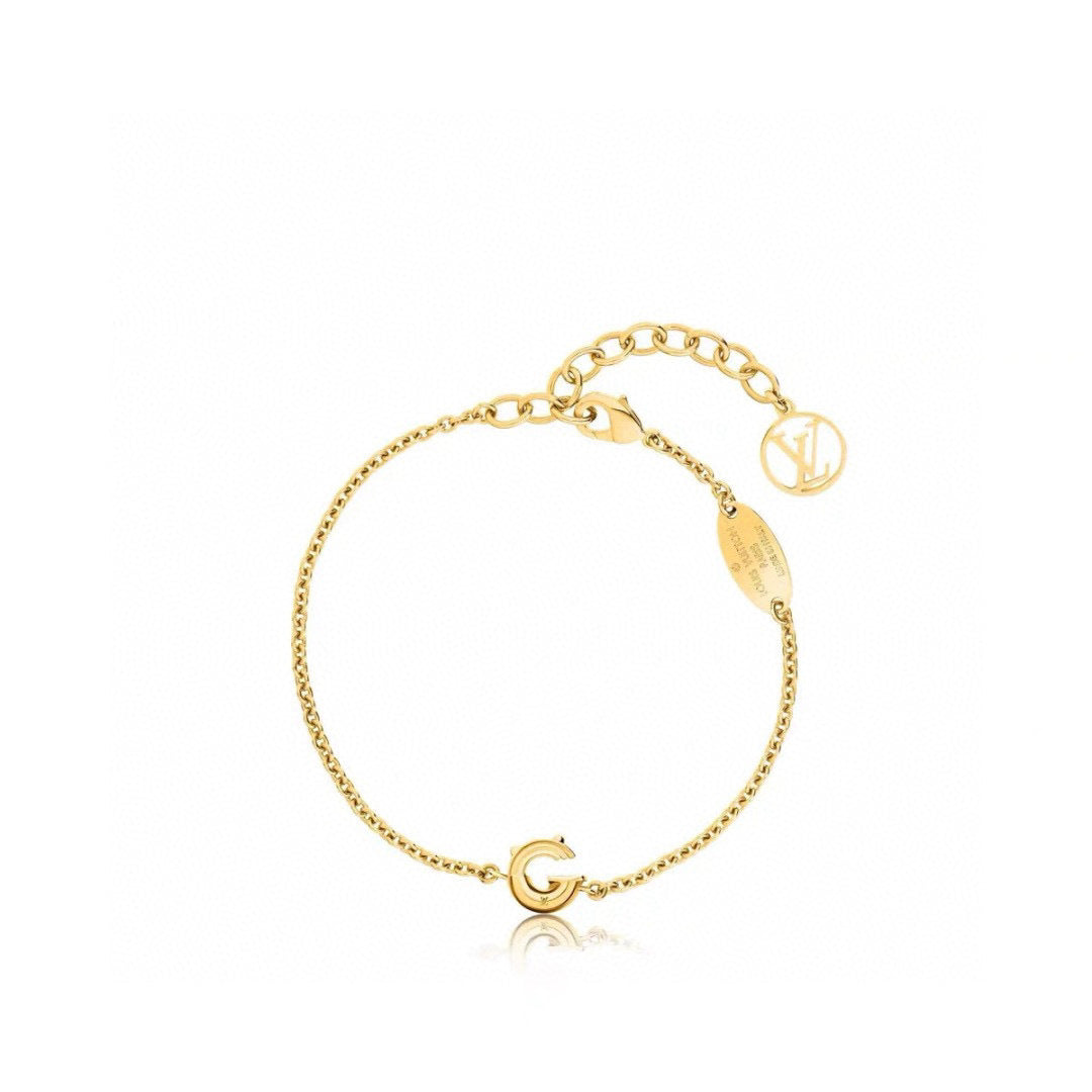 Letter Emblem Bracelet in Polished Metal-Tone – Design 016 detail view