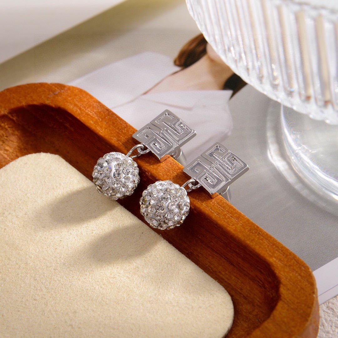 Signature Emblem Crystal-Accent Stud Earrings – Design 011 front product view
