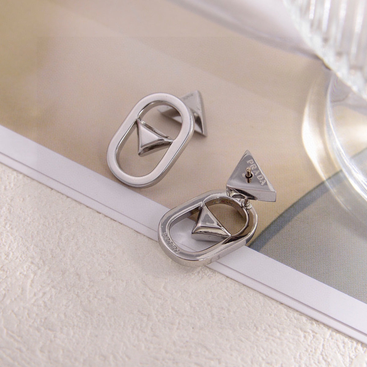 Triangle Stud Earrings in Gold-Tone – Triangle Detail – Design 02 close-up view