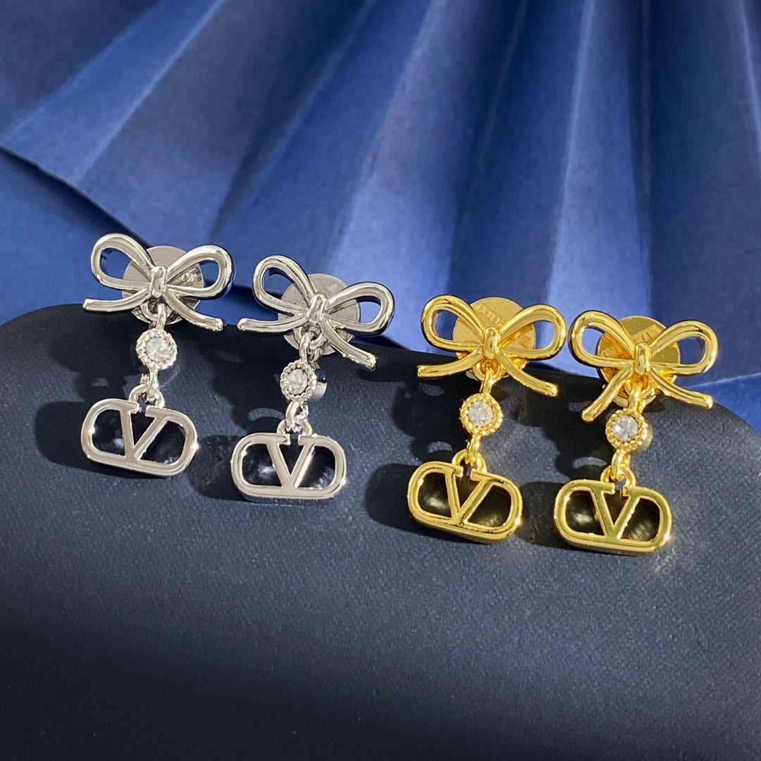 V Emblem Crystal-Accent Stud Earrings – Design 04 main product view