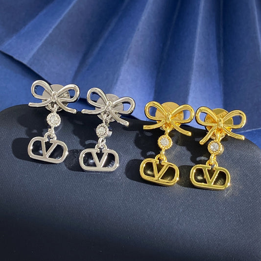V Emblem Crystal-Accent Stud Earrings – Design 04 main product view