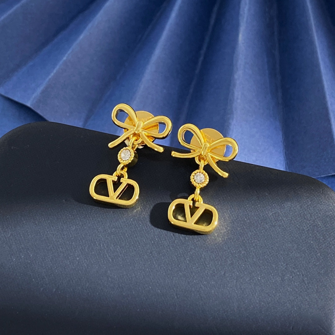 V Emblem Crystal-Accent Stud Earrings – Design 04 front view
