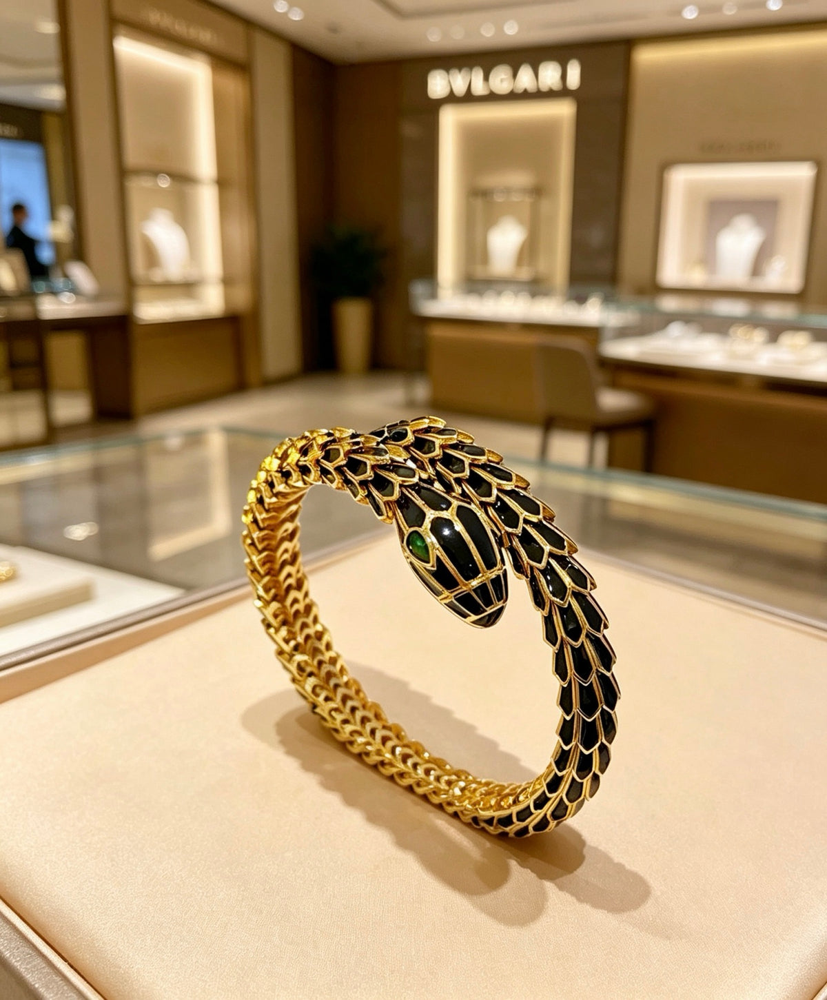 Serpentine Bangle in Polished Metal-Tone – Serpentine Detail – Design 011 main product view