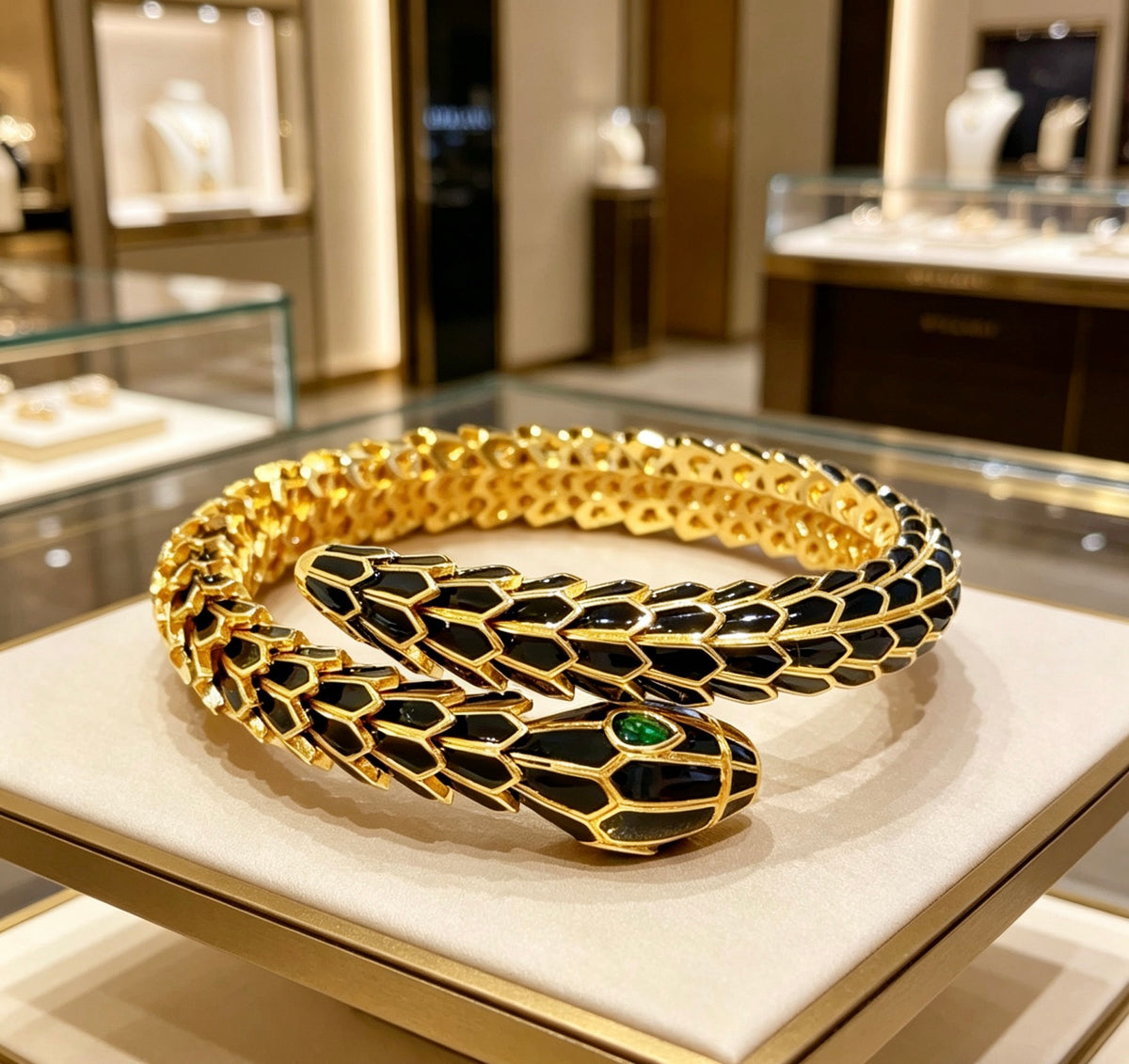 Serpentine Bangle in Polished Metal-Tone – Serpentine Detail – Design 011 front product view