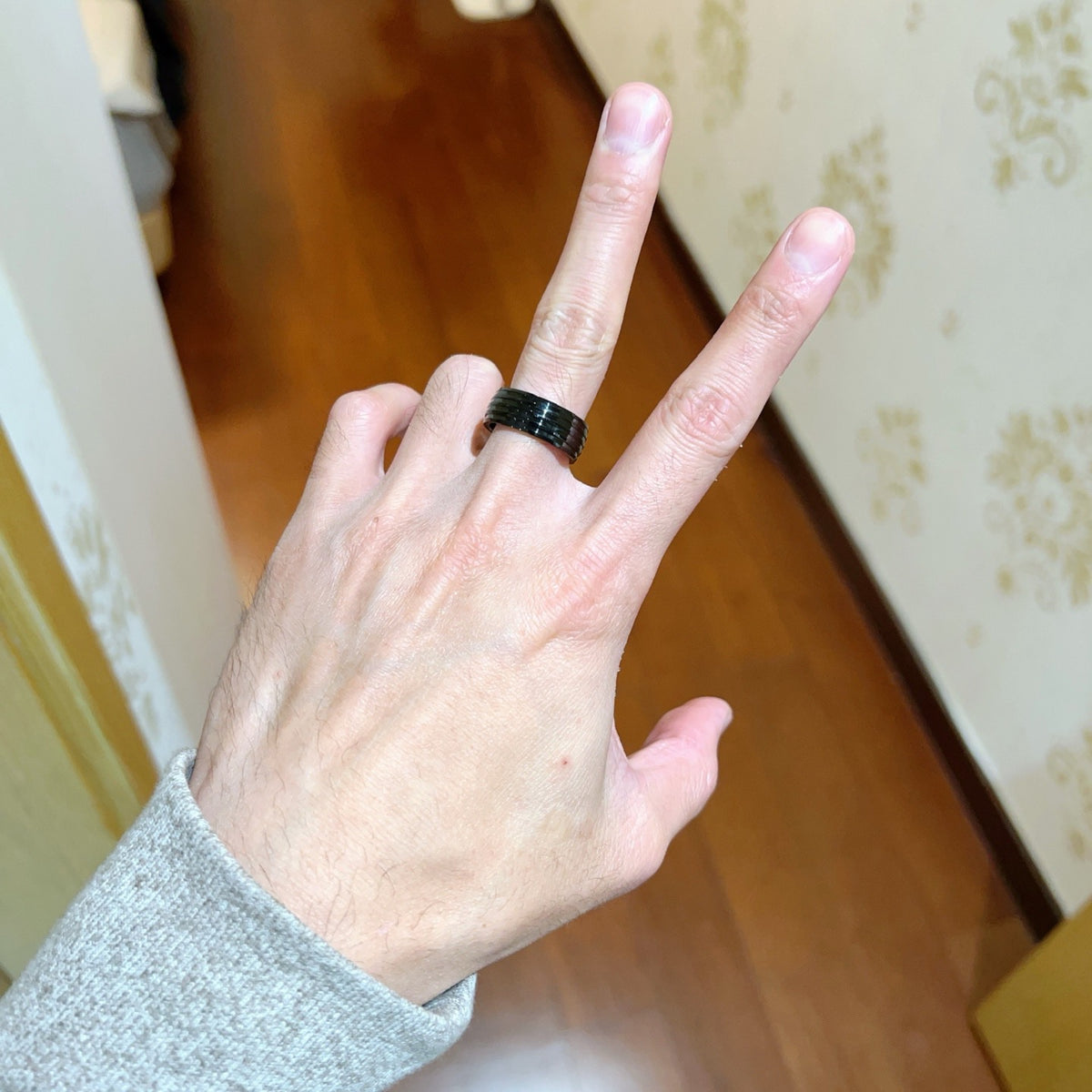 Geometric Emblem Statement Ring in Gold-Tone – Gold Detail – Design 005 detail view