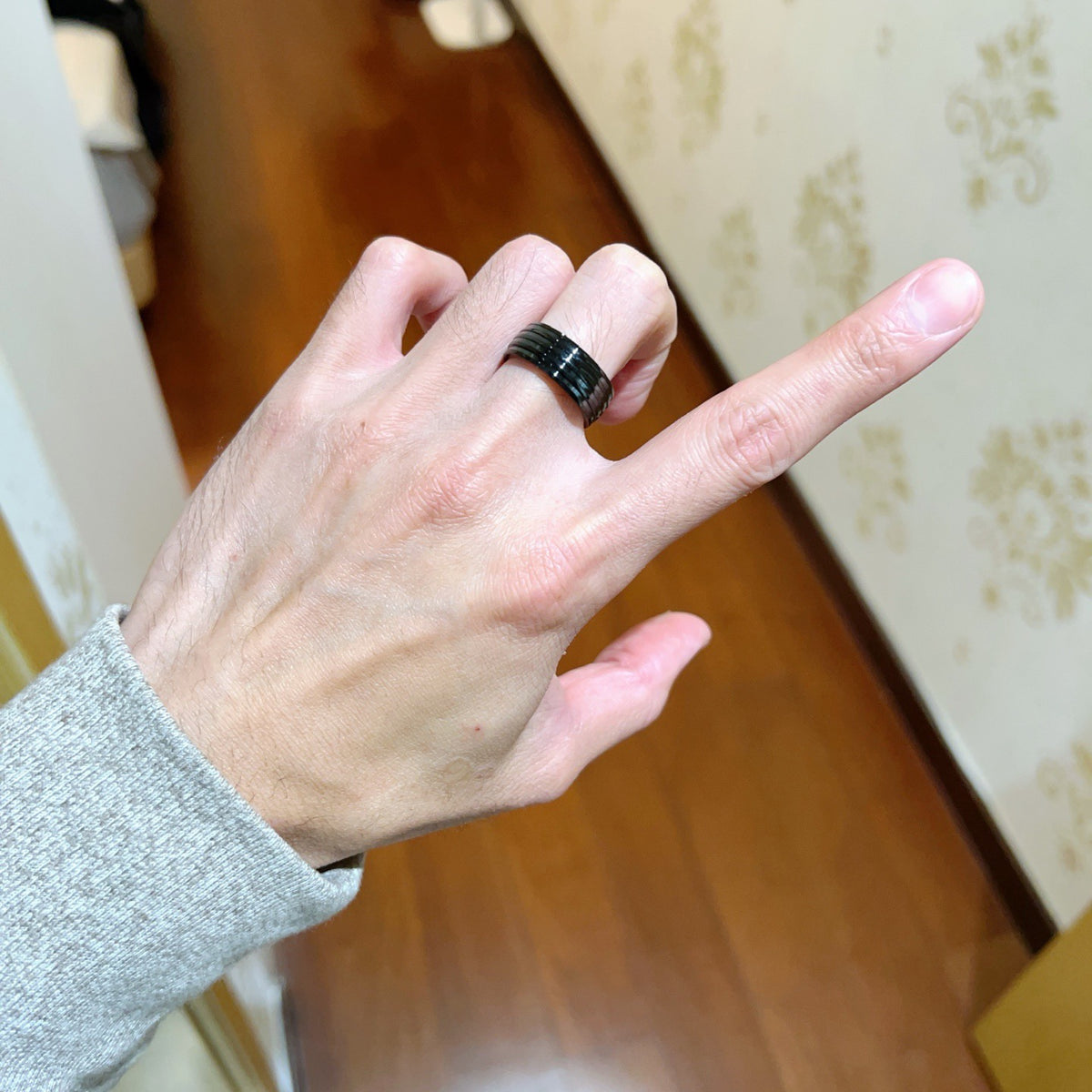 Geometric Emblem Statement Ring in Gold-Tone – Gold Detail – Design 005 detail view