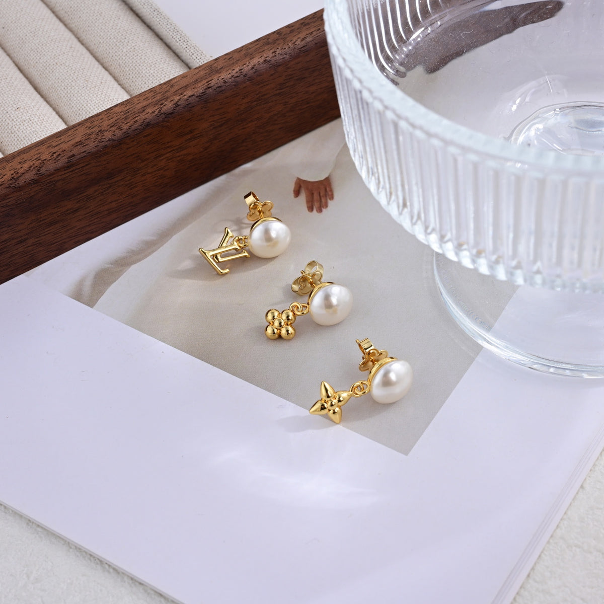 Geometric Emblem Stud Earrings in Polished Metal-Tone – Design 020 front product view